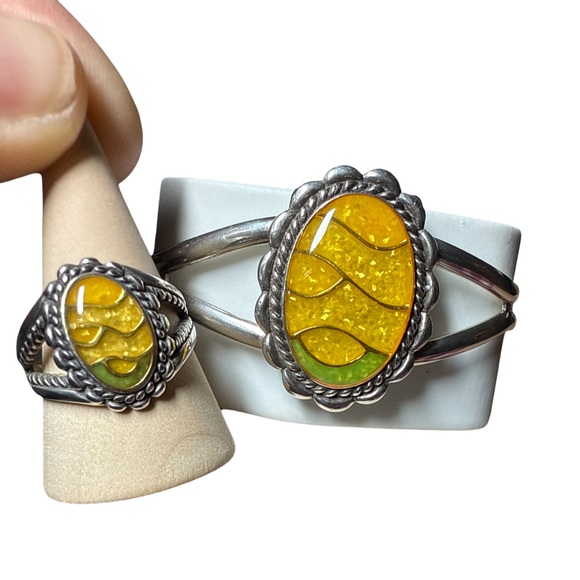 ✨ Carolyn Pollack Relios Sterling Silver & Yellow Opal Inlay Set